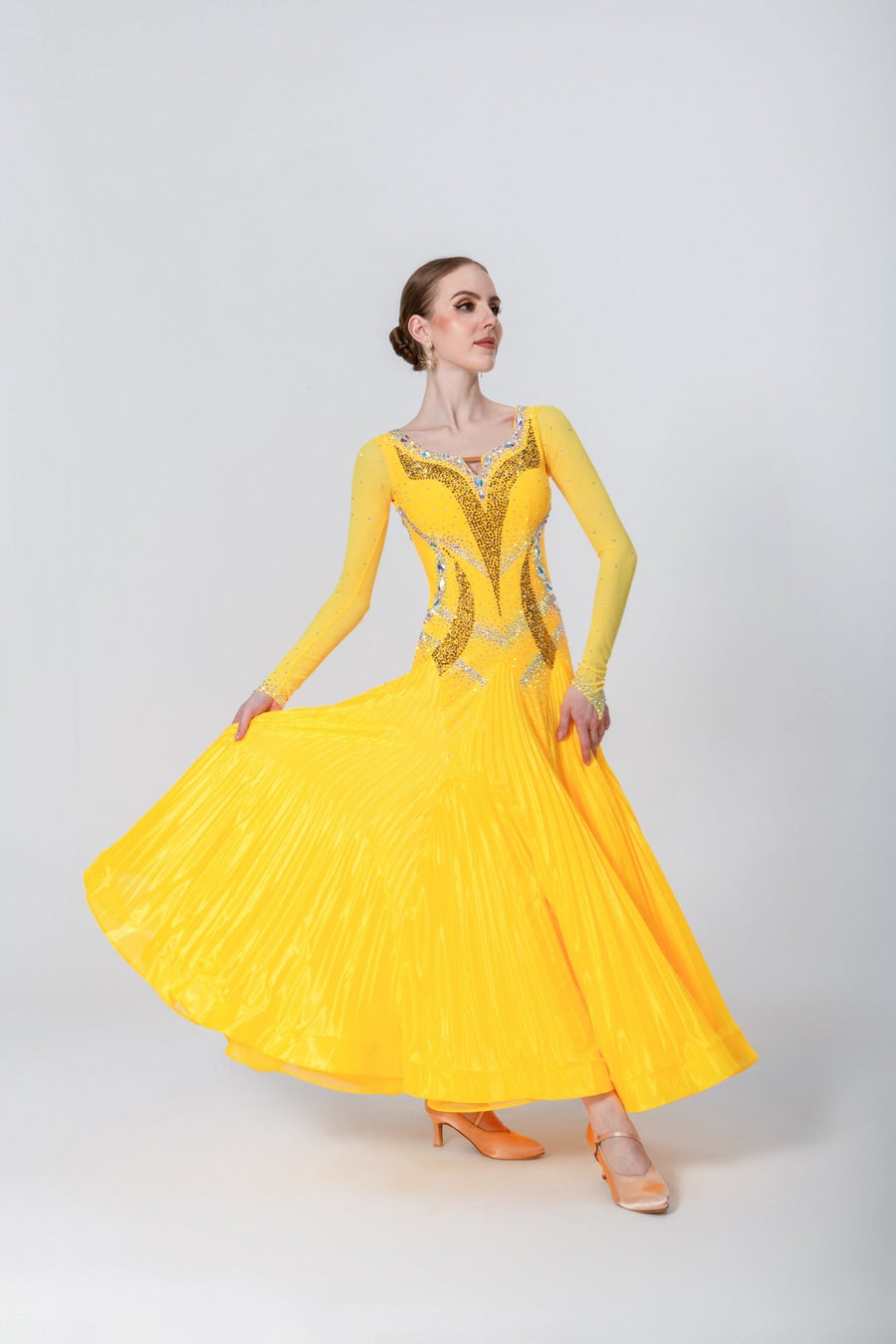 Pleated Skirt Crystallized Ballroom Dress Standard/Smooth # M4718 - Unika Dancewear