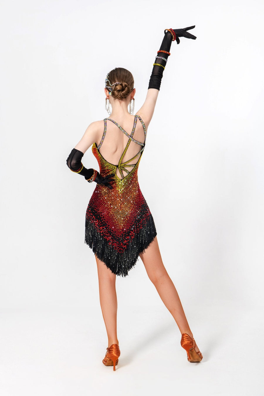 Polychrome crystalline Latin Dress Latin/Rhythm # L5855 - Unika Dancewear