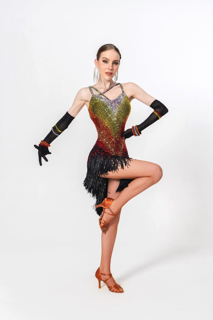 Polychrome crystalline Latin Dress Latin/Rhythm # L5855 - Unika Dancewear