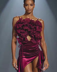 Detachable 3D Floral Stretch Velvet Performance Latin/Rhythm 
