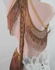 Hand‑Applied Various Rhinestones&3D White Floral Appliqué, Halter Backless Latin/Rhythm 
