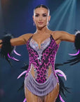 Crystalline Leopard Print Latin Feather Dress Latin/Rhythm 