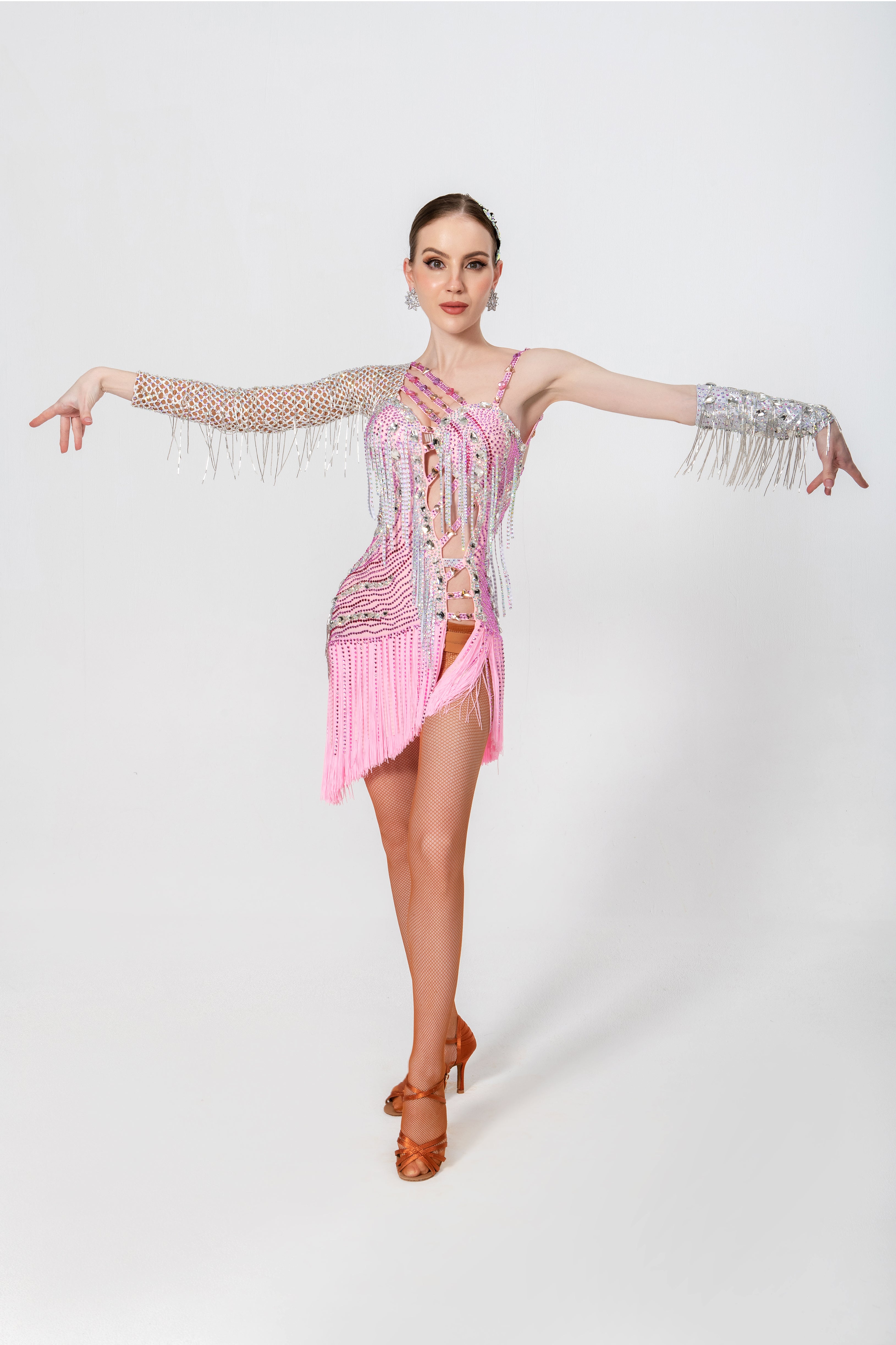 One-shoulder Crystalline Beaded Fringe Latin Dress Latin/Rhythm 