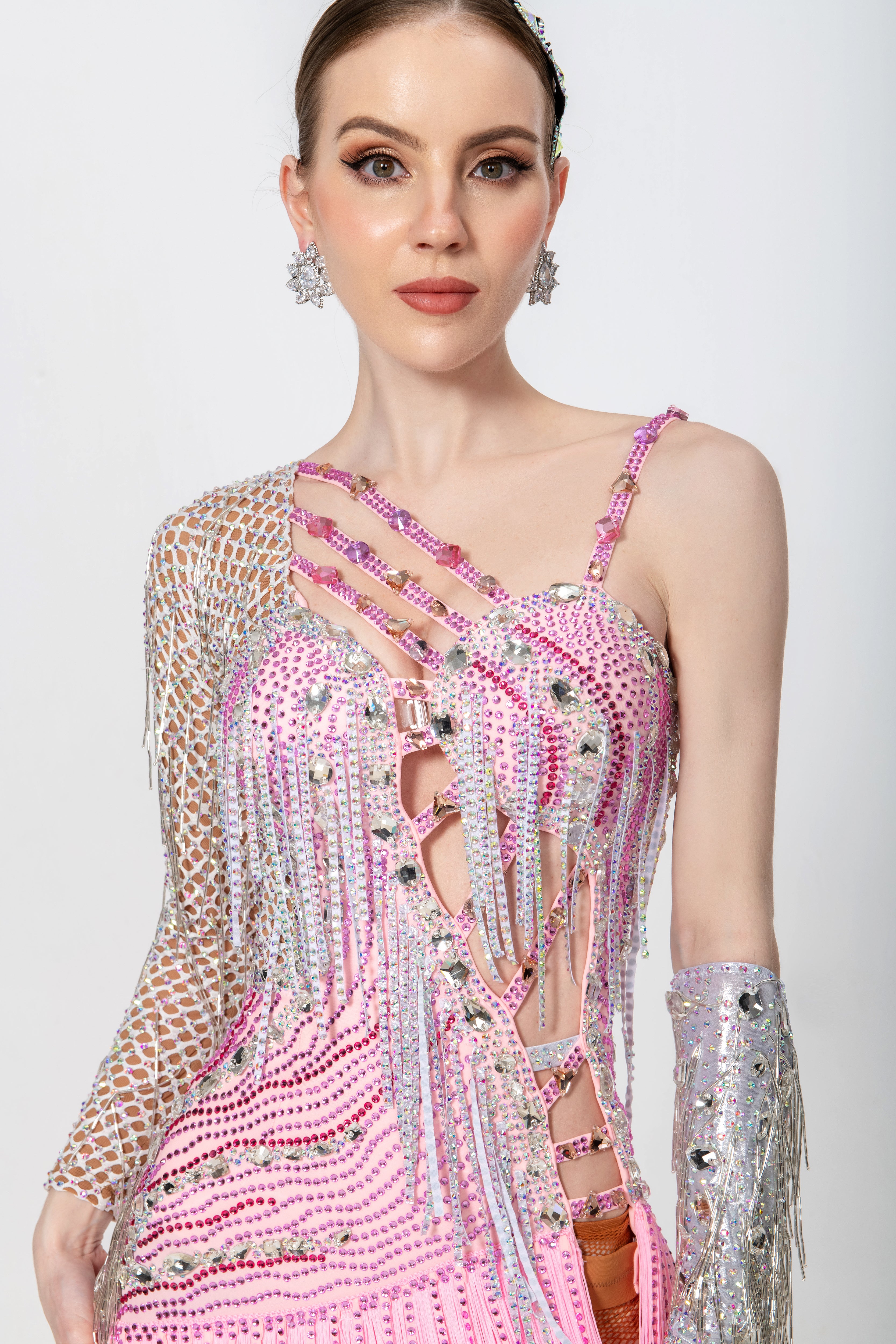 One-shoulder Crystalline Beaded Fringe Latin Dress Latin/Rhythm 