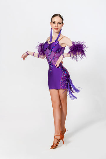 Stretch Net Ostrich Feather Latin Dress Latin/Rhythm # L5489